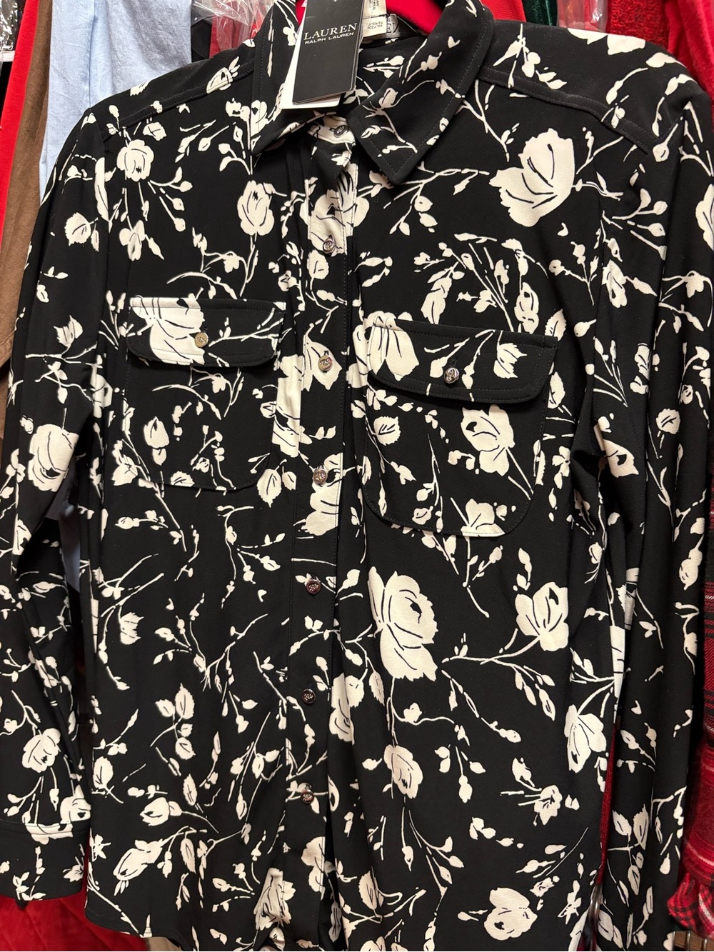 Ralph Lauren Black Shirt with Cream Floral Print